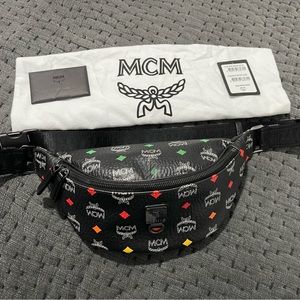 MCM Black Spectrum Stark Belt Bag in Skyoptic Visetos - Authentic